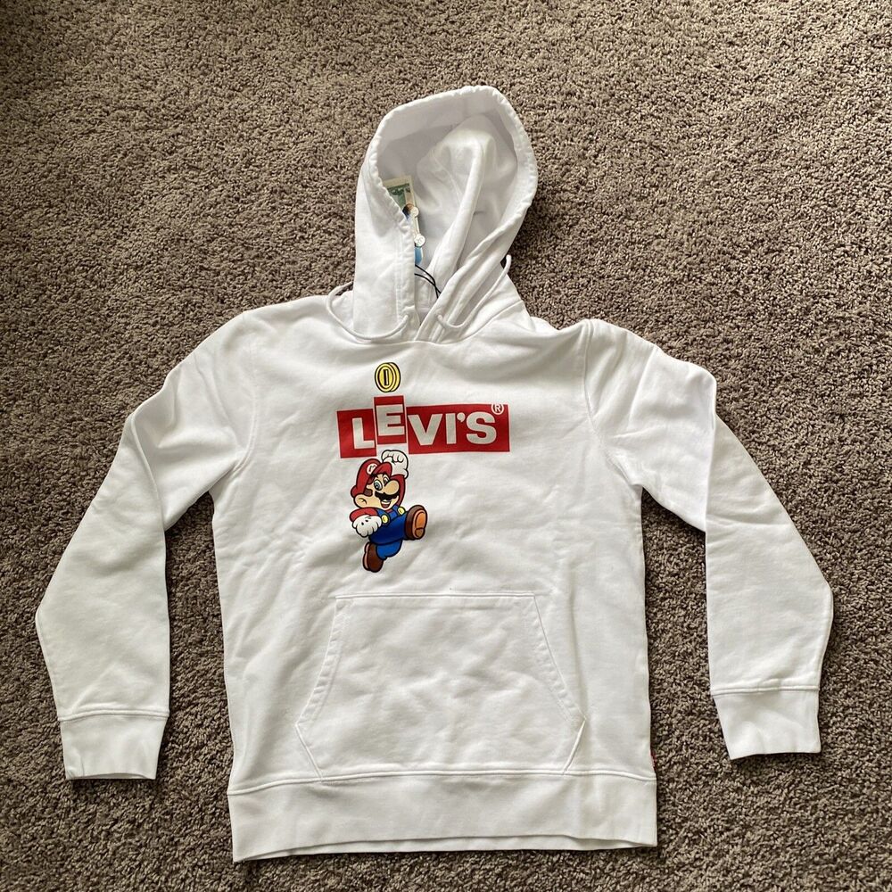 Levis X Nintendo Super Mario Bro White Size Small Hoodie Limited Edition Sweater